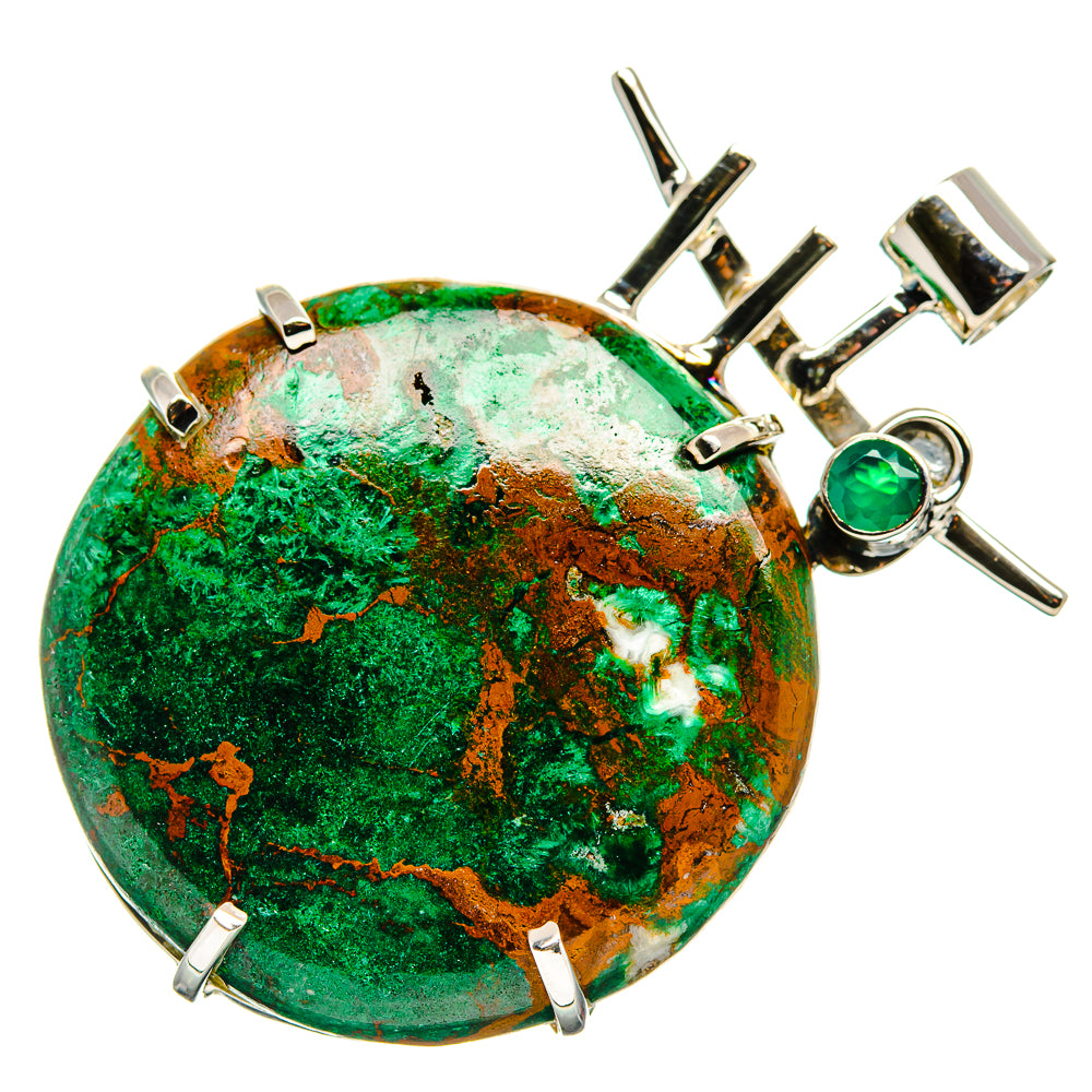 Round green malachite pendant with 925 silver setting and loop bail