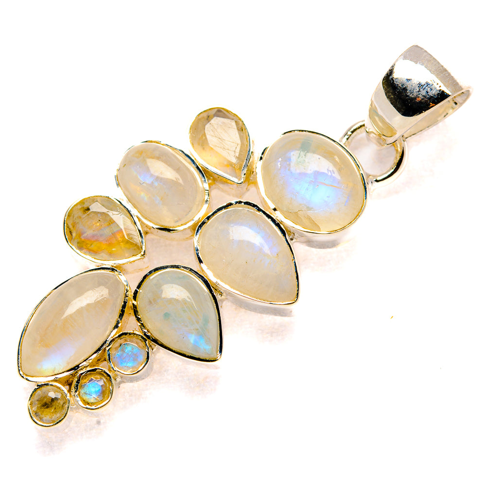 925 sterling silver rainbow moonstone pendant with oval stones and top loop bail