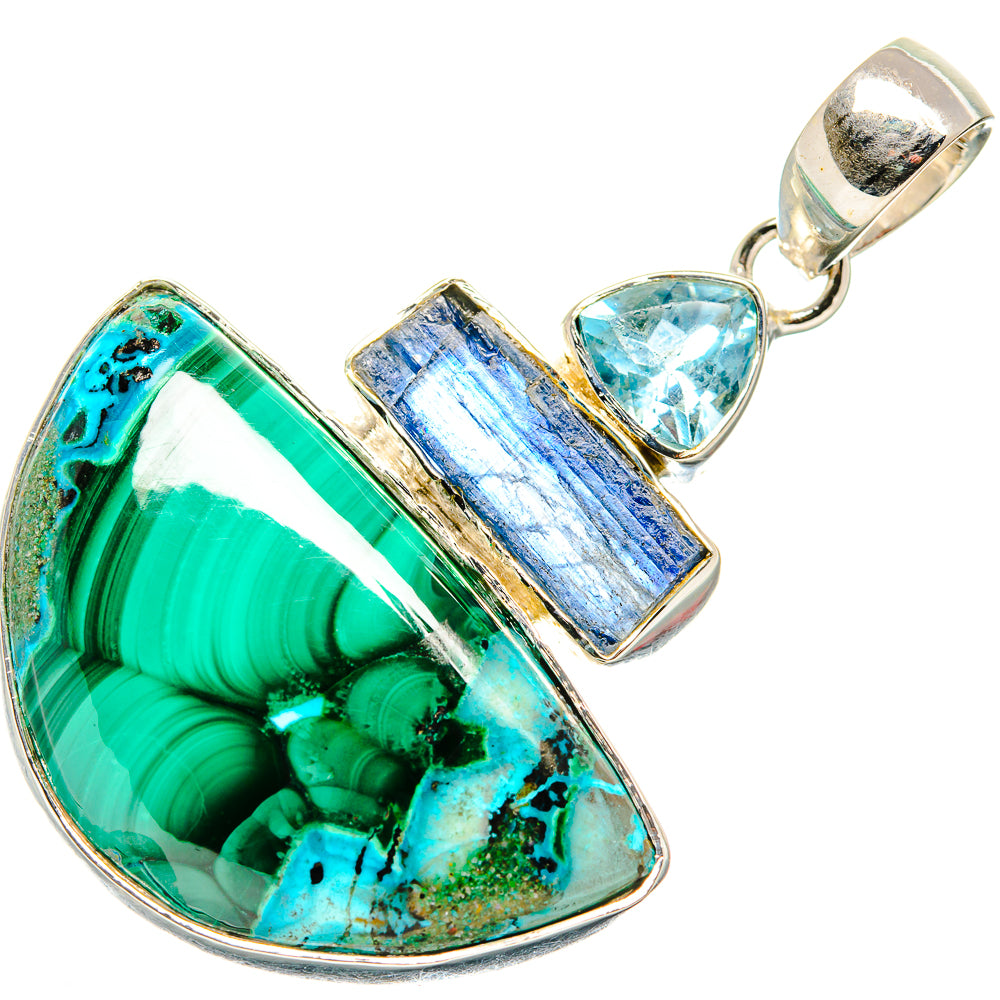 Malachite In Chrysocolla, Kyanite, Blue Topaz Pendants handcrafted by Ana Silver Co - PD36471 - Photo 2