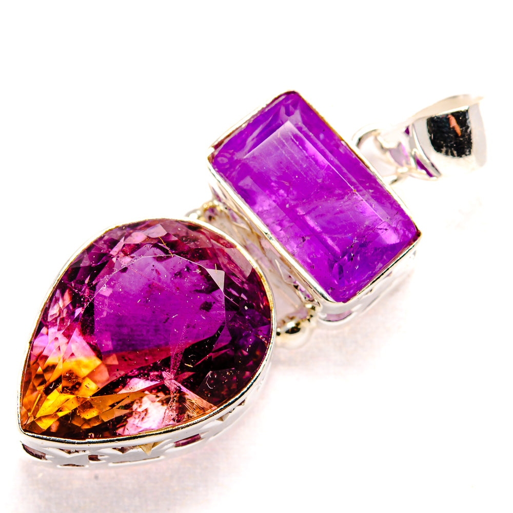 Sterling silver amethyst pendant with oval and square faceted purple stones