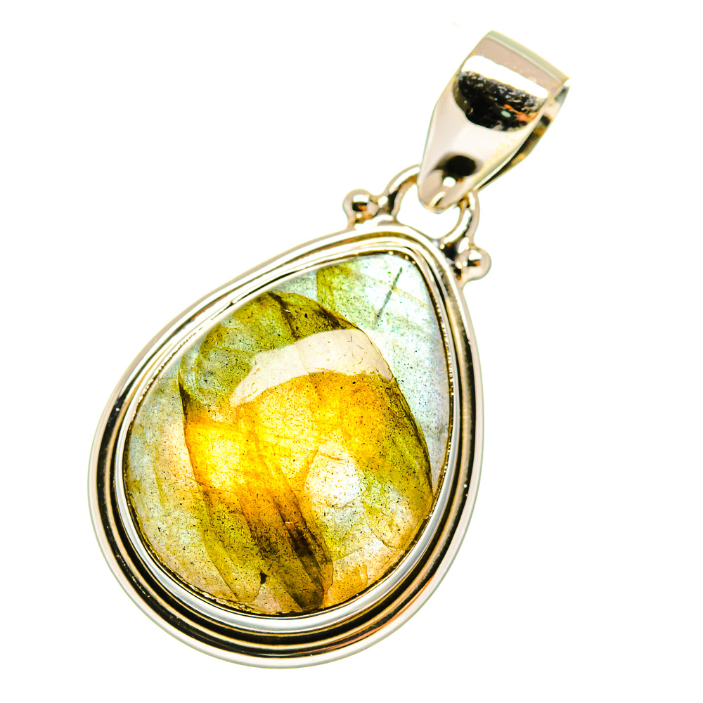 Labradorite pendant with oval teardrop cabochon, 925 sterling silver frame