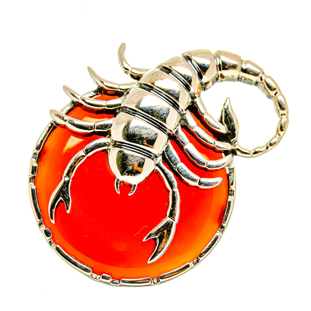 Scorpion pendant with orange-red carnelian cabochon and sterling silver detailing