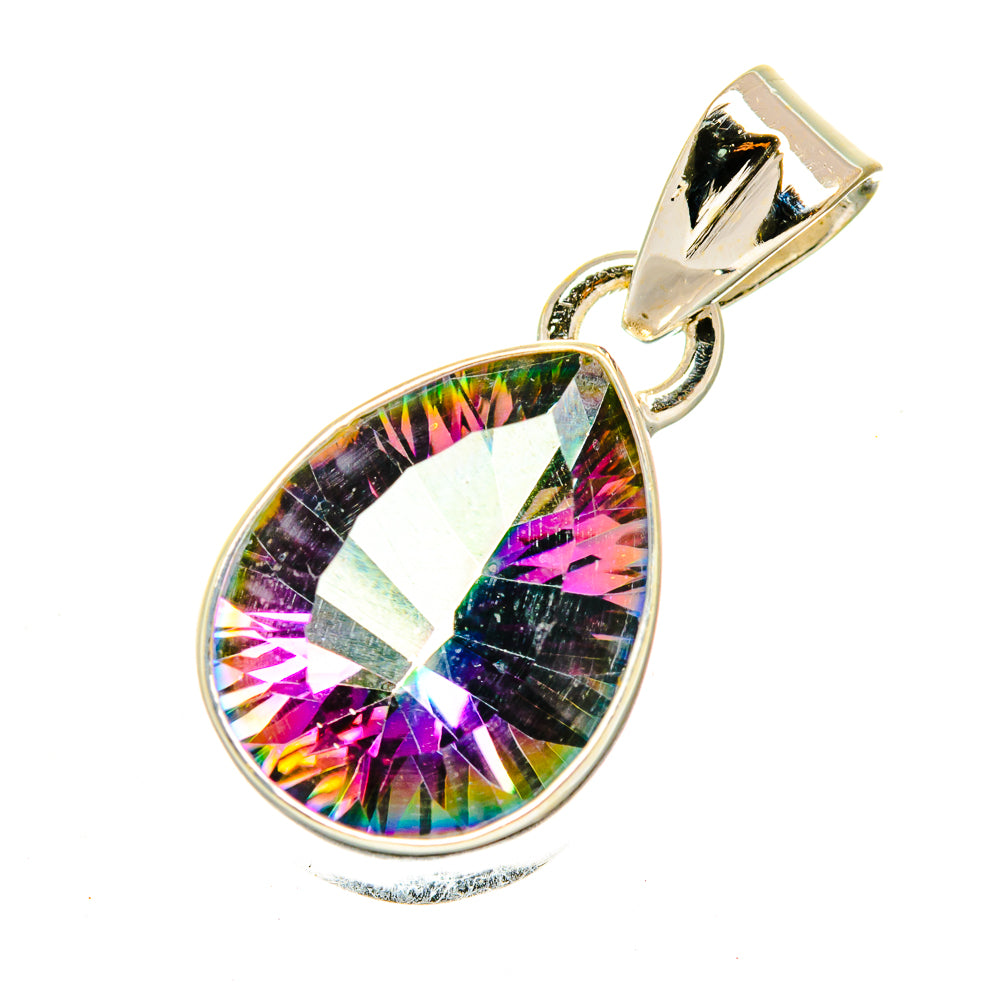 Mystic topaz pendant with pear-shaped rainbow stone and silver bail, 925 sterling
