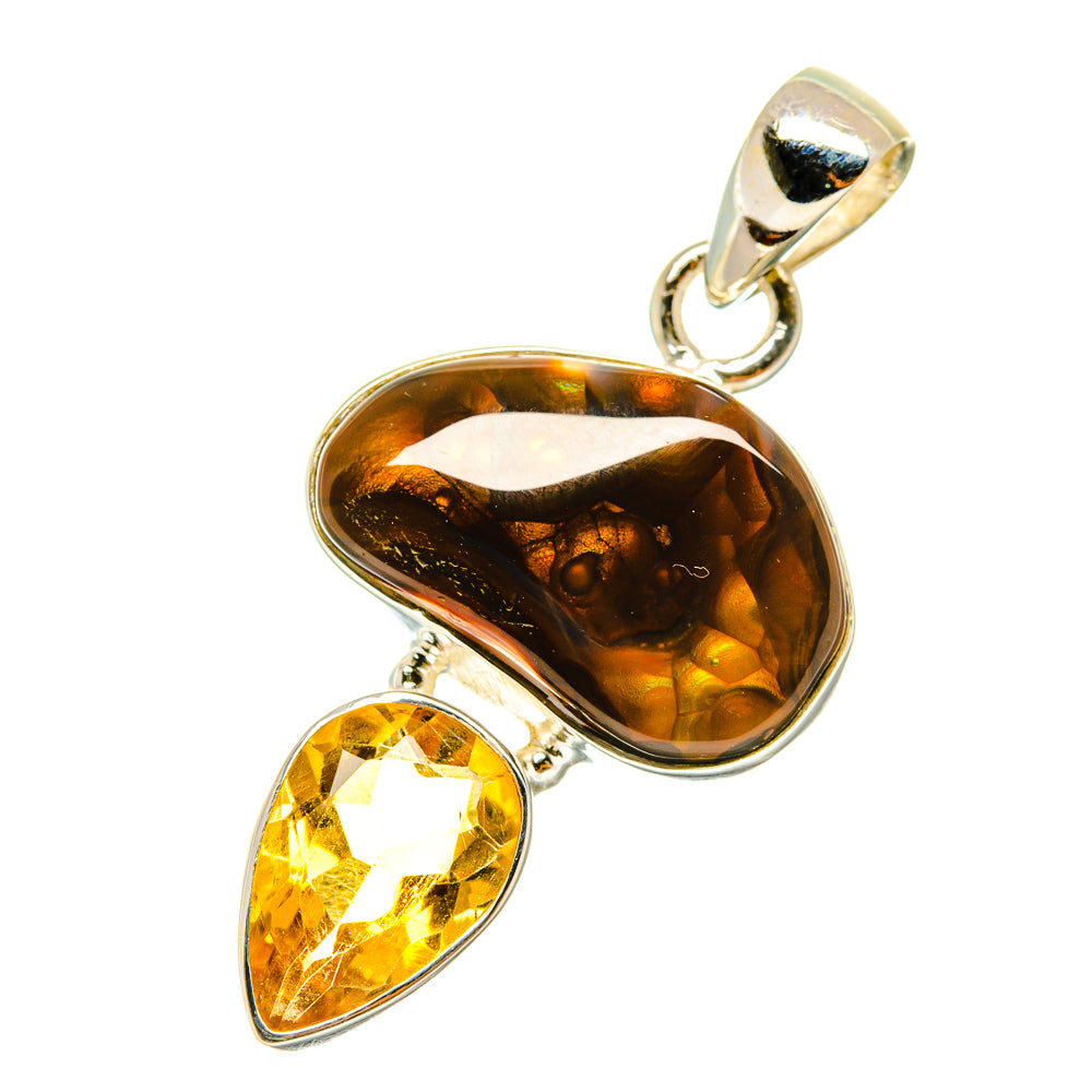 Amber teardrop gemstone pendant in polished silver with top loop bail