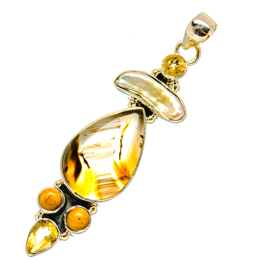 Montana Agate, Mother Of Pearl, Citrine, Tiger Eye Pendants handcrafted by Ana Silver Co - PD4321