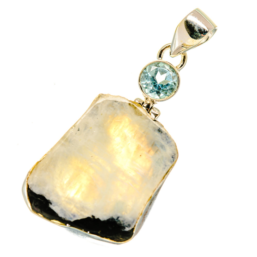 Rainbow Moonstone, Blue Topaz Pendants handcrafted by Ana Silver Co - PD4342