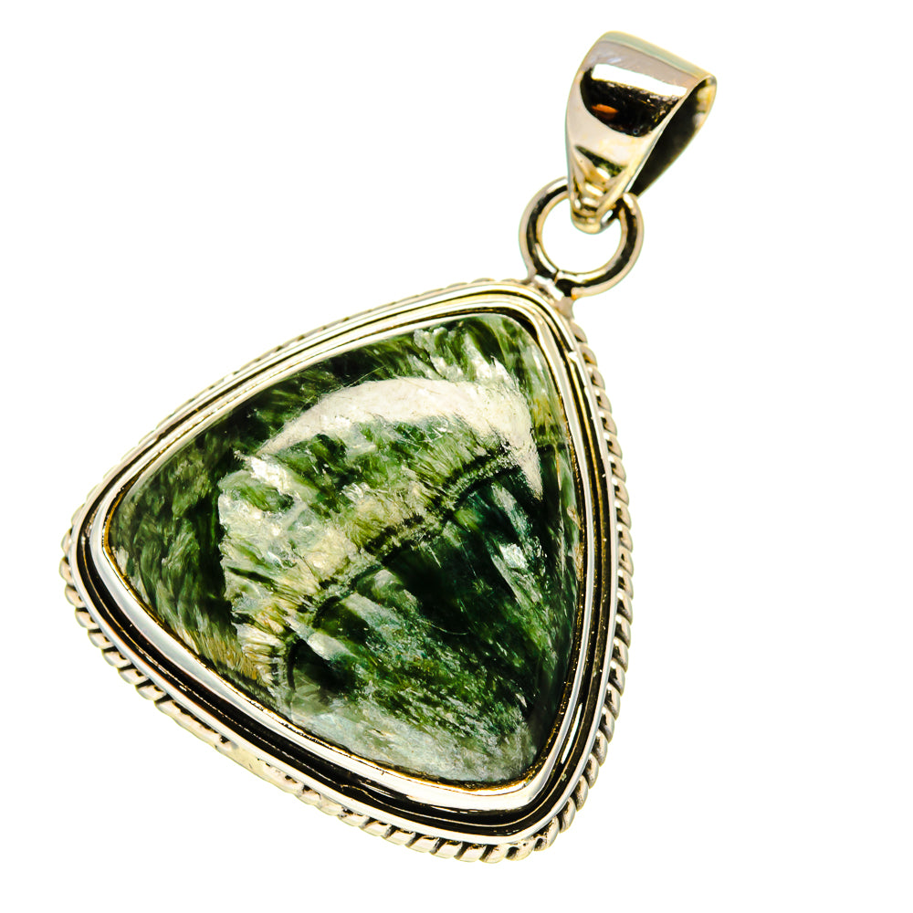 Seraphinite pendant 925 sterling silver with green seraphinite teardrop and open bail