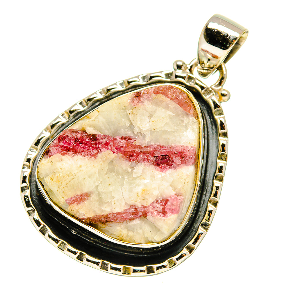 Teardrop cobalto calcite druzy pendant with sterling silver frame and pink-red bands