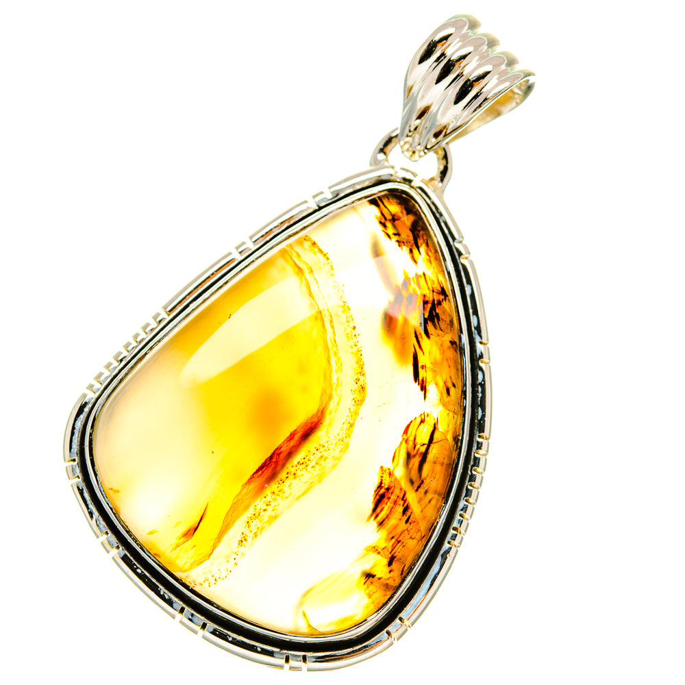 Sterling silver teardrop amber agate pendant with textured edge and loop bail