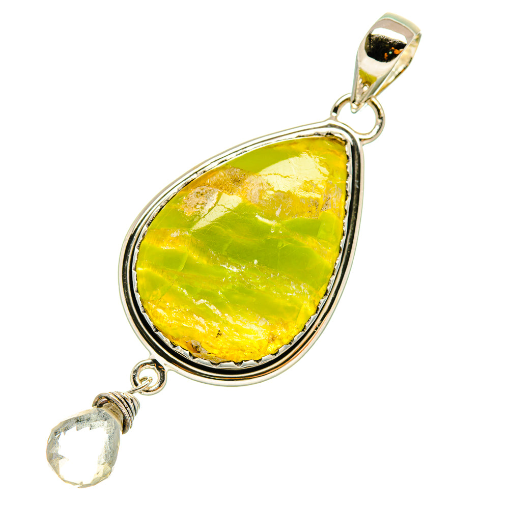 Sterling silver pendant with pear-shaped green opal and white quartz drop