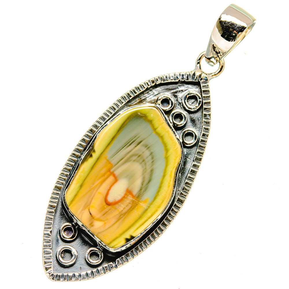 Teardrop jasper pendant in 925 sterling silver with yellow-green and orange stone