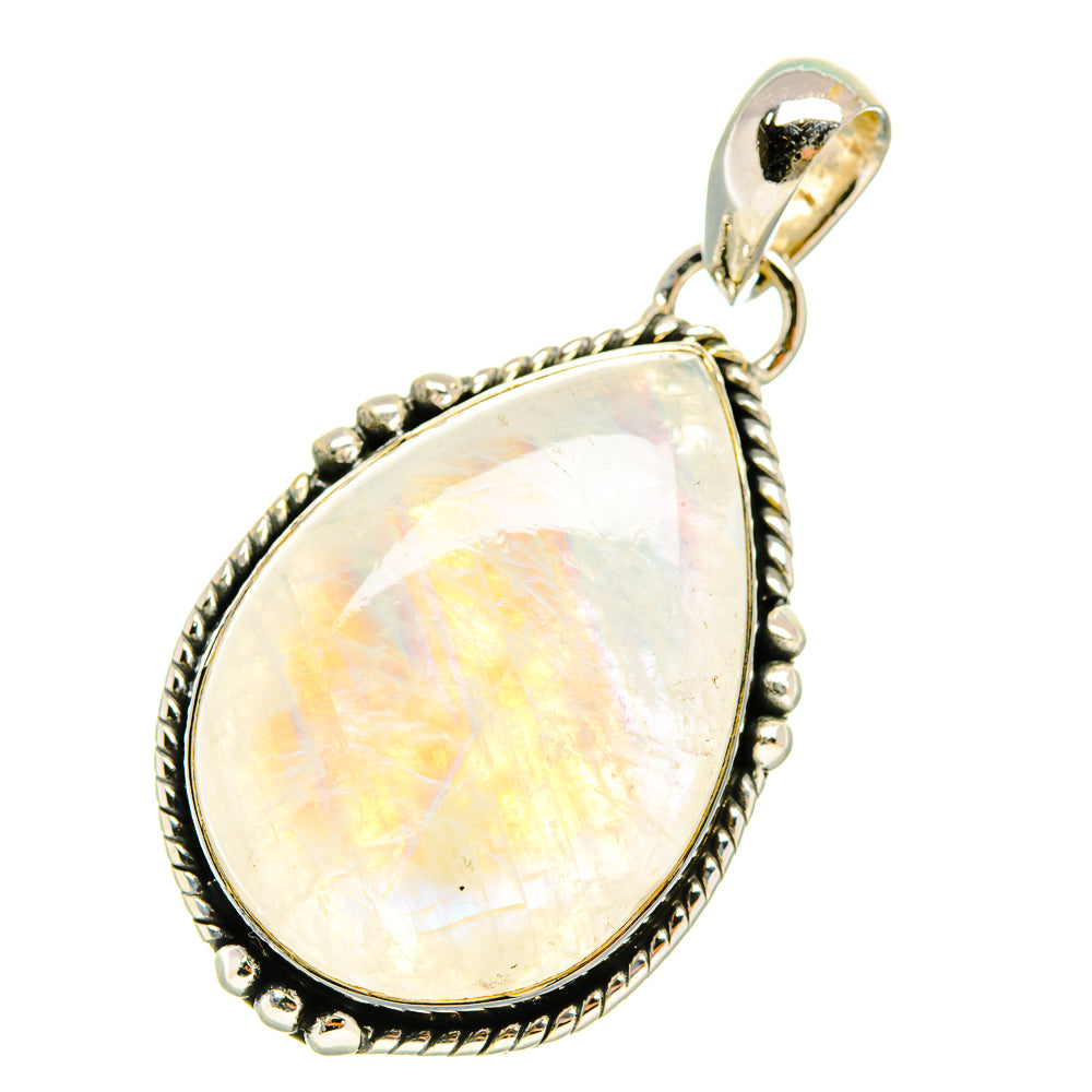 Rainbow moonstone pendant in 925 sterling silver, teardrop opal-like white glow