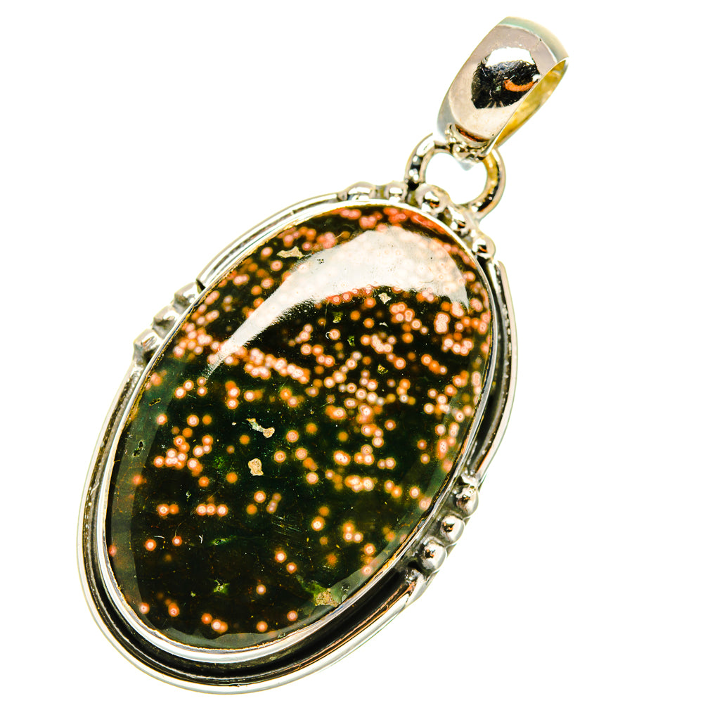 Oval ocean jasper pendant in 925 sterling silver bezel, with hinged bail top