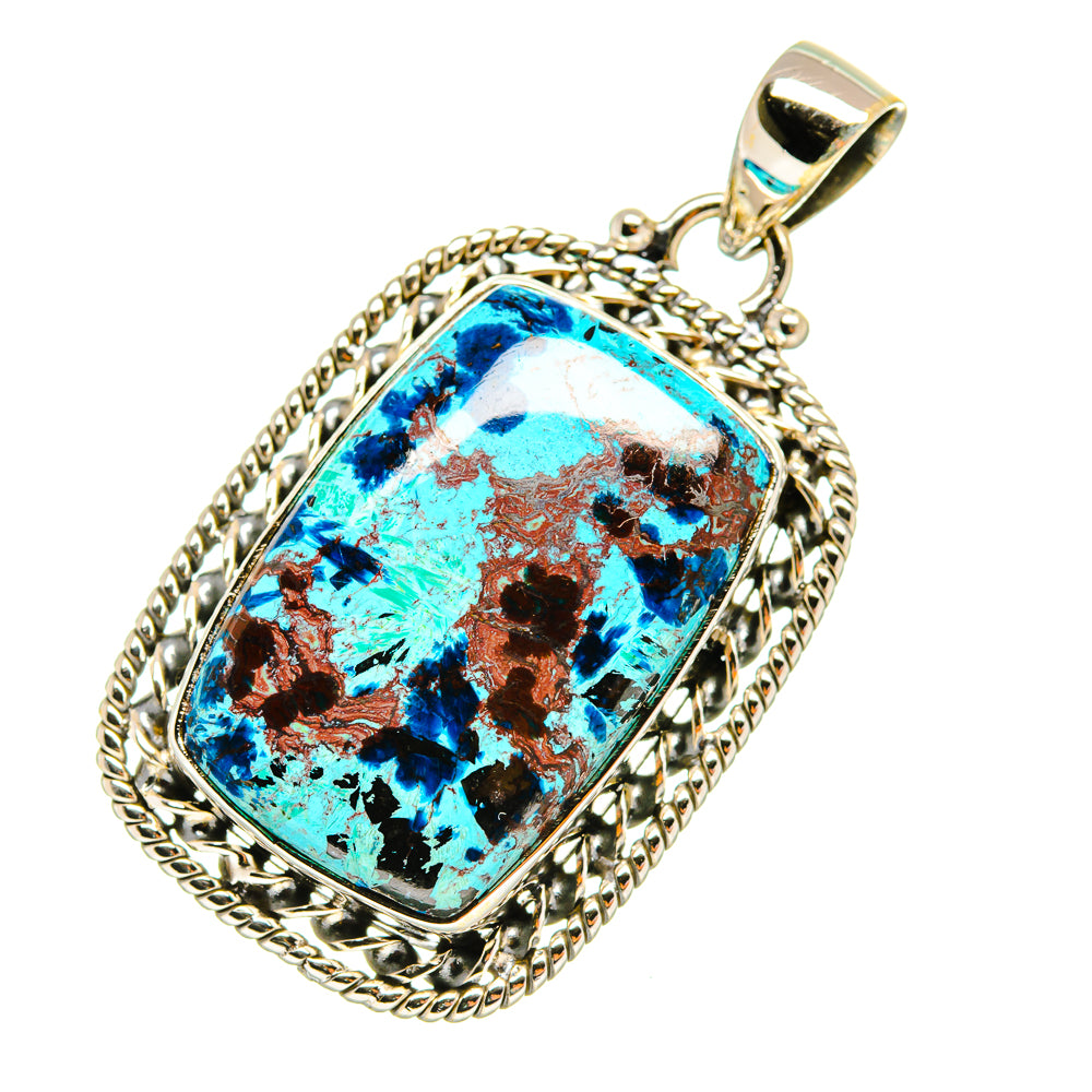 Sterling silver shattuckite pendant with blue rectangular stone