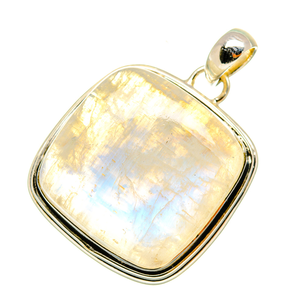 Sterling silver oval moonstone pendant with iridescent rainbow shimmer, top bail