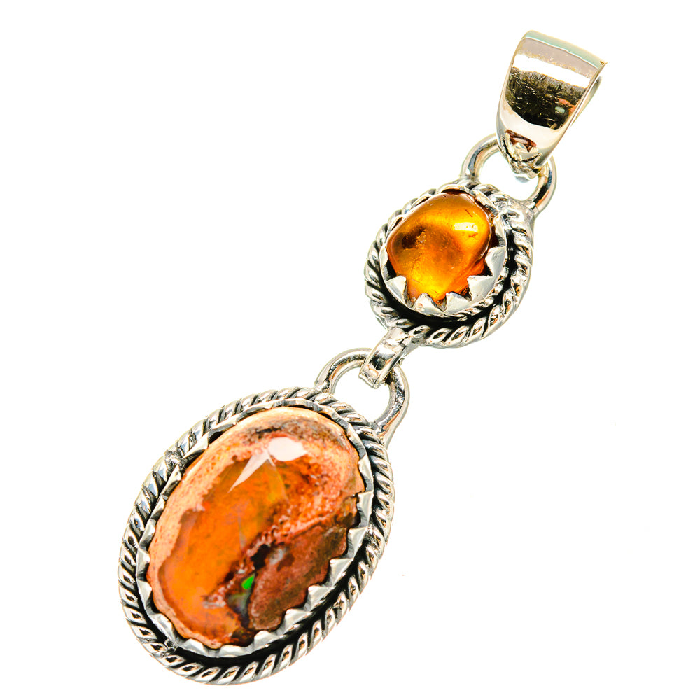 Sterling silver pendant with two orange oval gemstones and top bail loop
