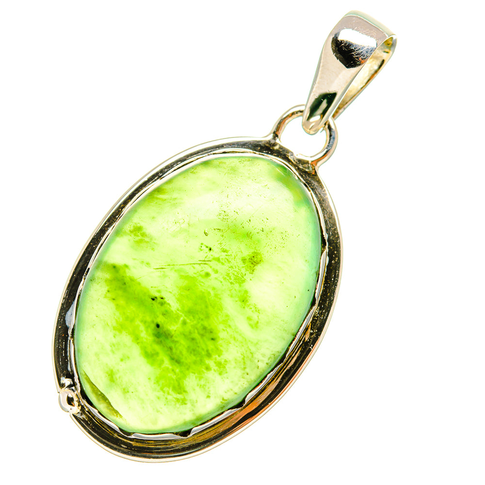 Green aventurine pendant, oval green stone in 925 sterling silver bezel