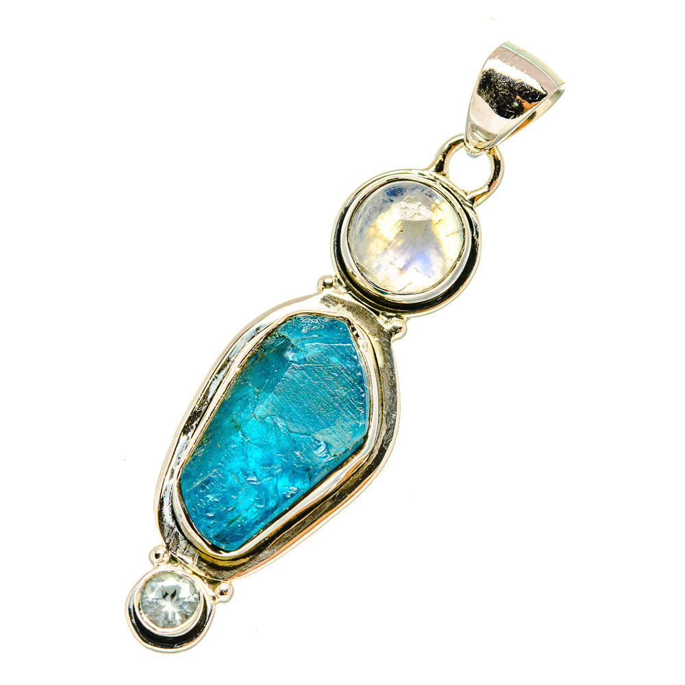 925 sterling silver pendant with oval blue gemstone and round moonstone