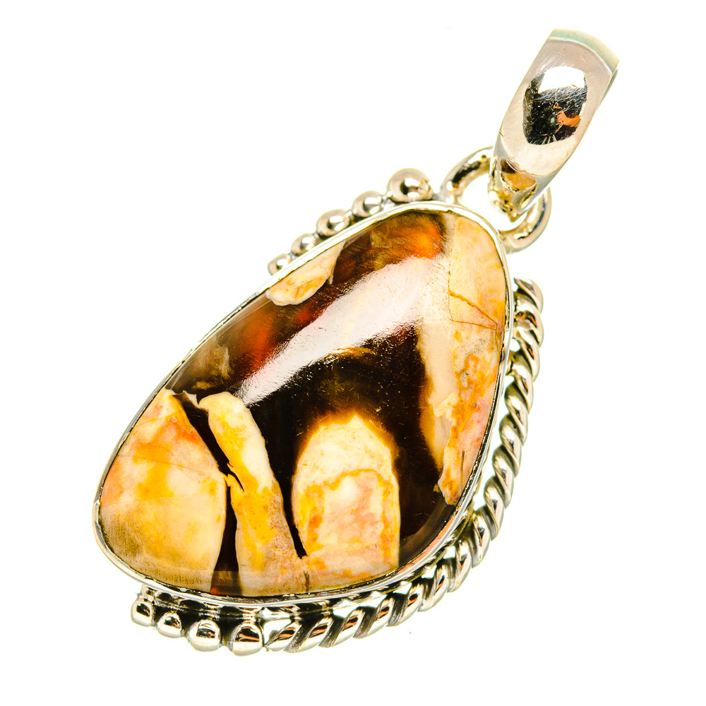 Oval peanut wood jasper pendant in sterling silver, textured side bezel and bail