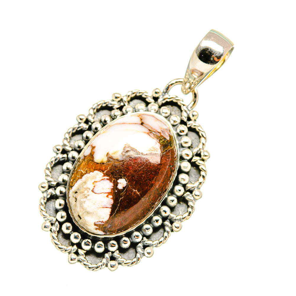Oval jasper pendant in silver with beaded bezel and loop bail