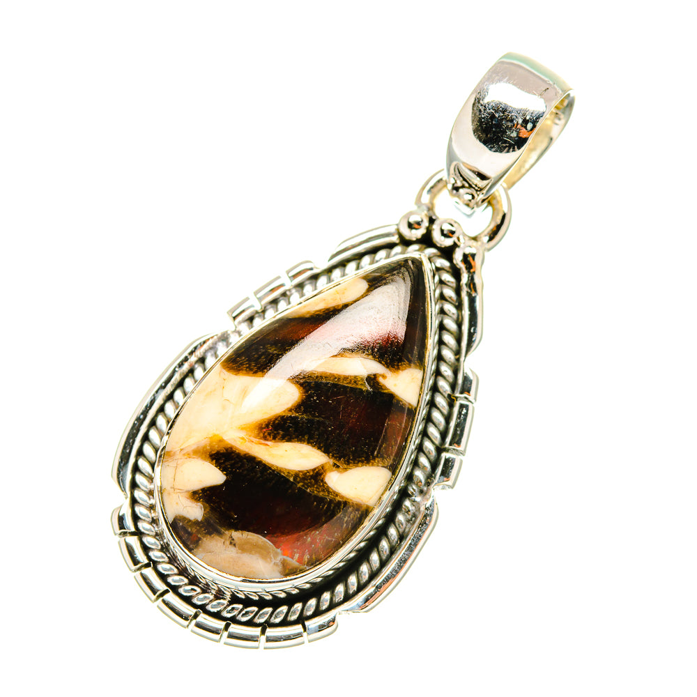Teardrop jasper pendant in sterling silver with brown-gold marbled cabochon