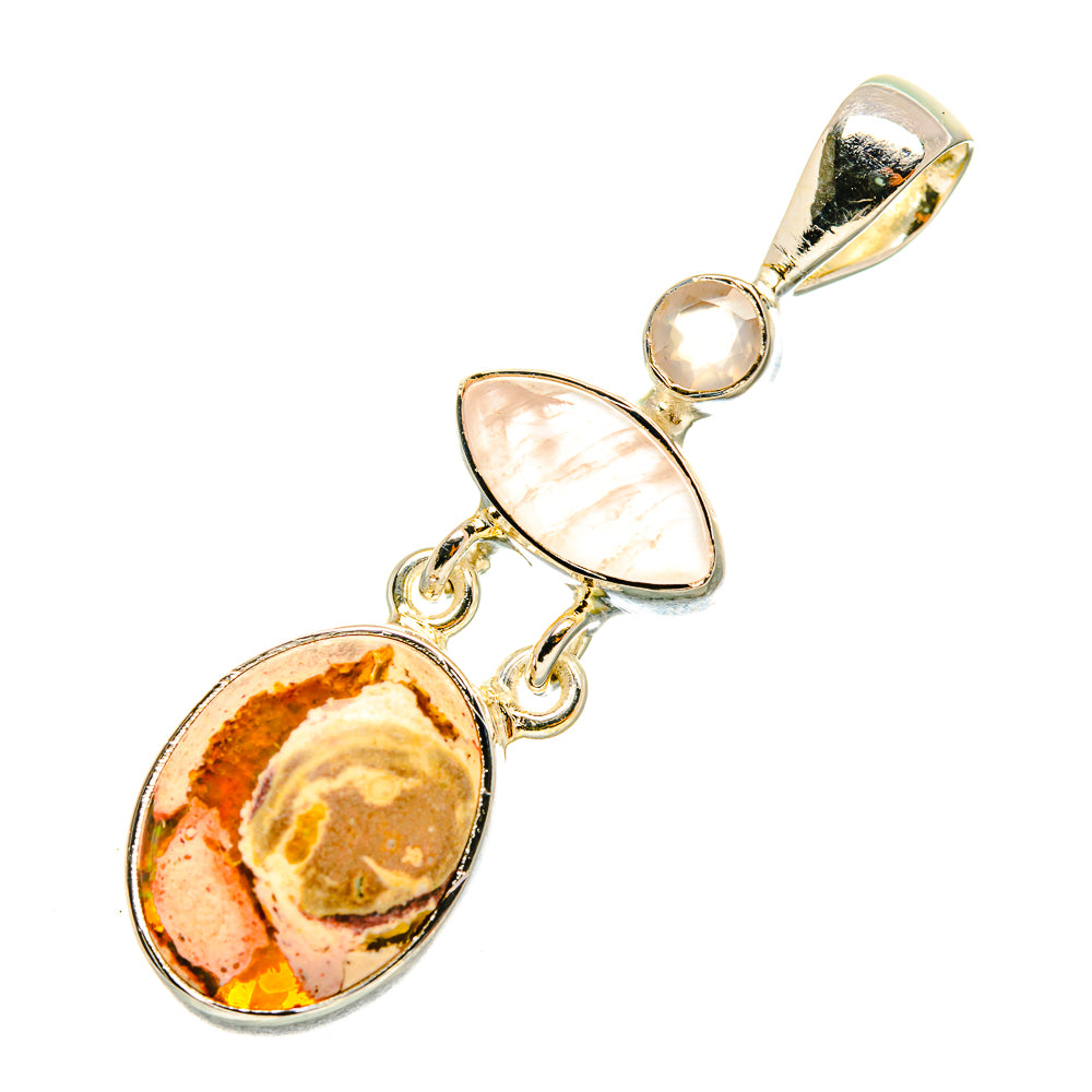 Two-stone drop pendant in 925 silver with orange fire opal and pale rose quartz
