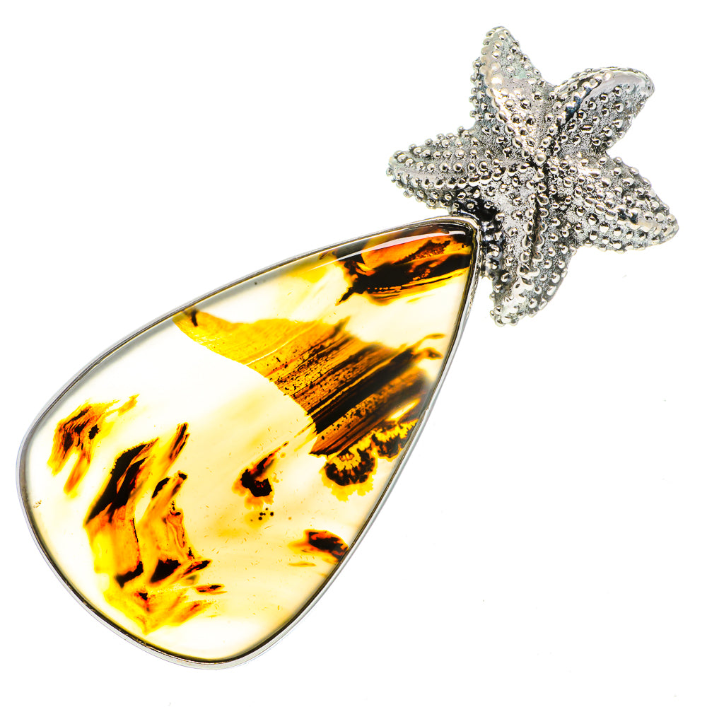 Starfish agate pendant with teardrop yellow-brown stone in 925 sterling silver bezel