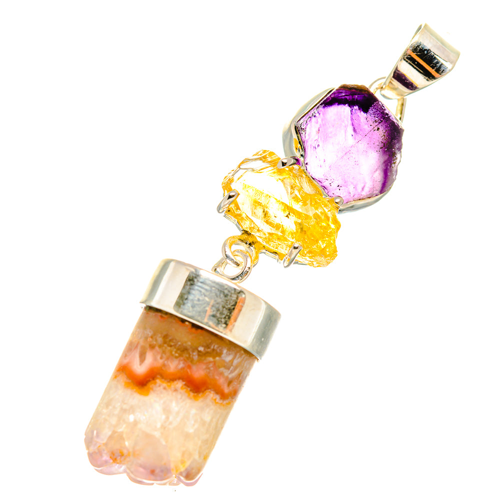 Amethyst and citrine gemstone pendant with teardrop stones and silver bail, 925