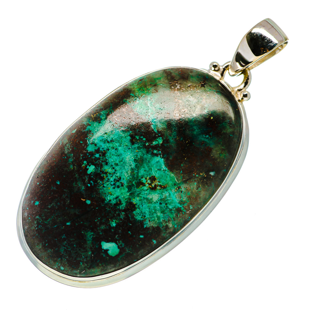 Sterling silver oval pendant with green turquoise matrix stone and loop bail