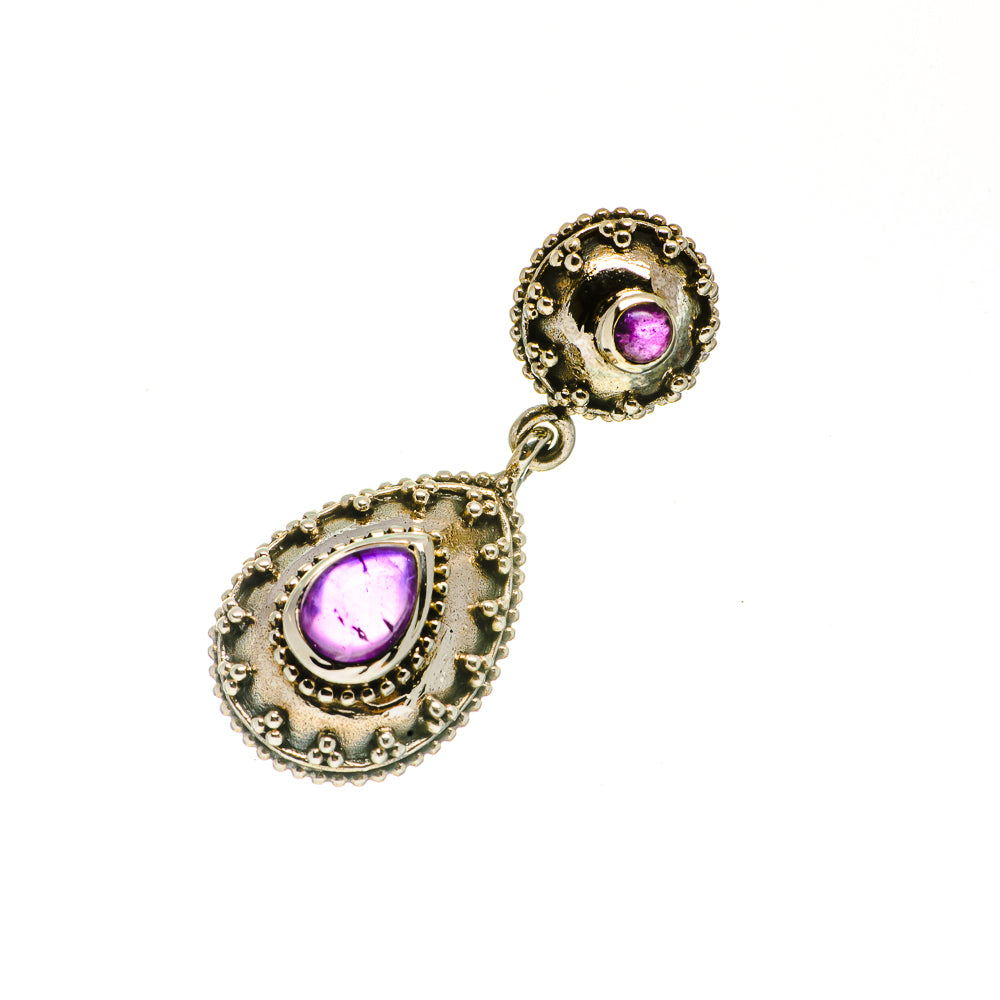 Amethyst drop pendant, 925 sterling silver, with purple cabochon teardrop stone