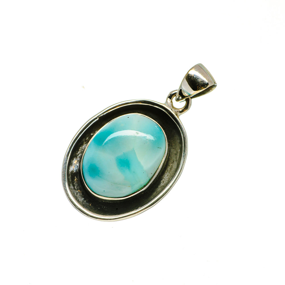 Oval Larimar pendant in 925 sterling silver bezel with bail, turquoise stone
