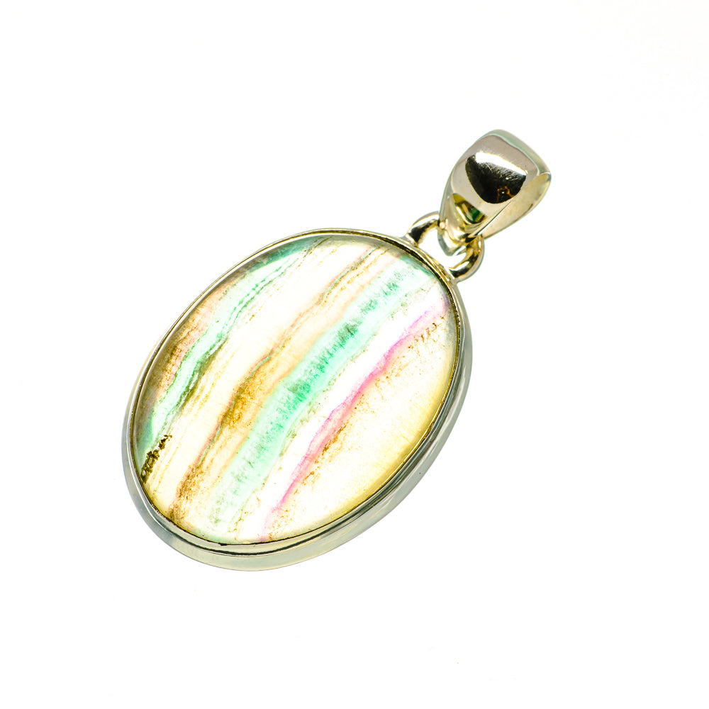 Oval fluorite pendant with shimmering green and gold tones, 925 sterling silver bail