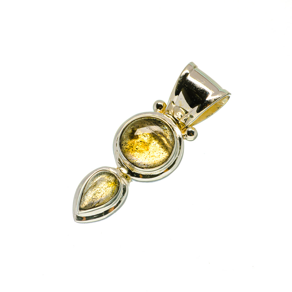925 sterling silver labradorite pendant with iridescent yellow stones and two-drop design