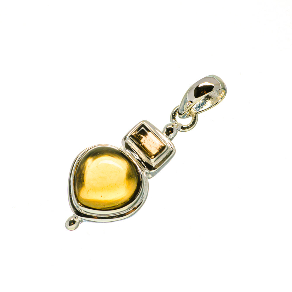 Round golden citrine pendant with square-link design and loop bail, sterling silver