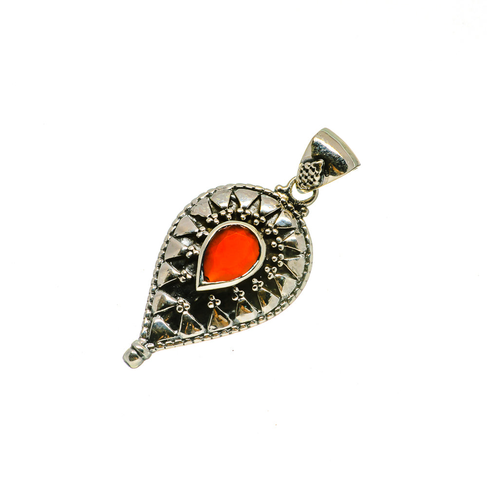 Red onyx teardrop pendant, 925 sterling silver setting with round halo and bail