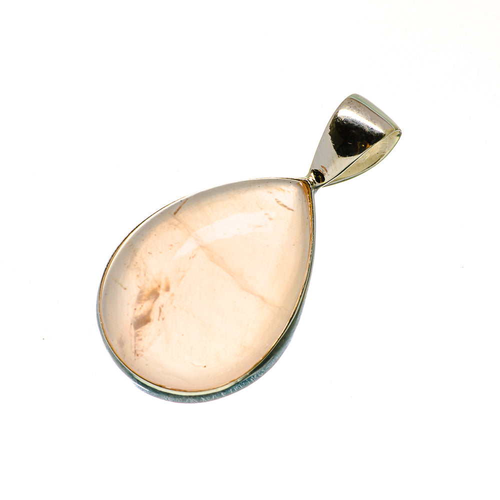 Oval teardrop rose quartz pendant in sterling silver setting