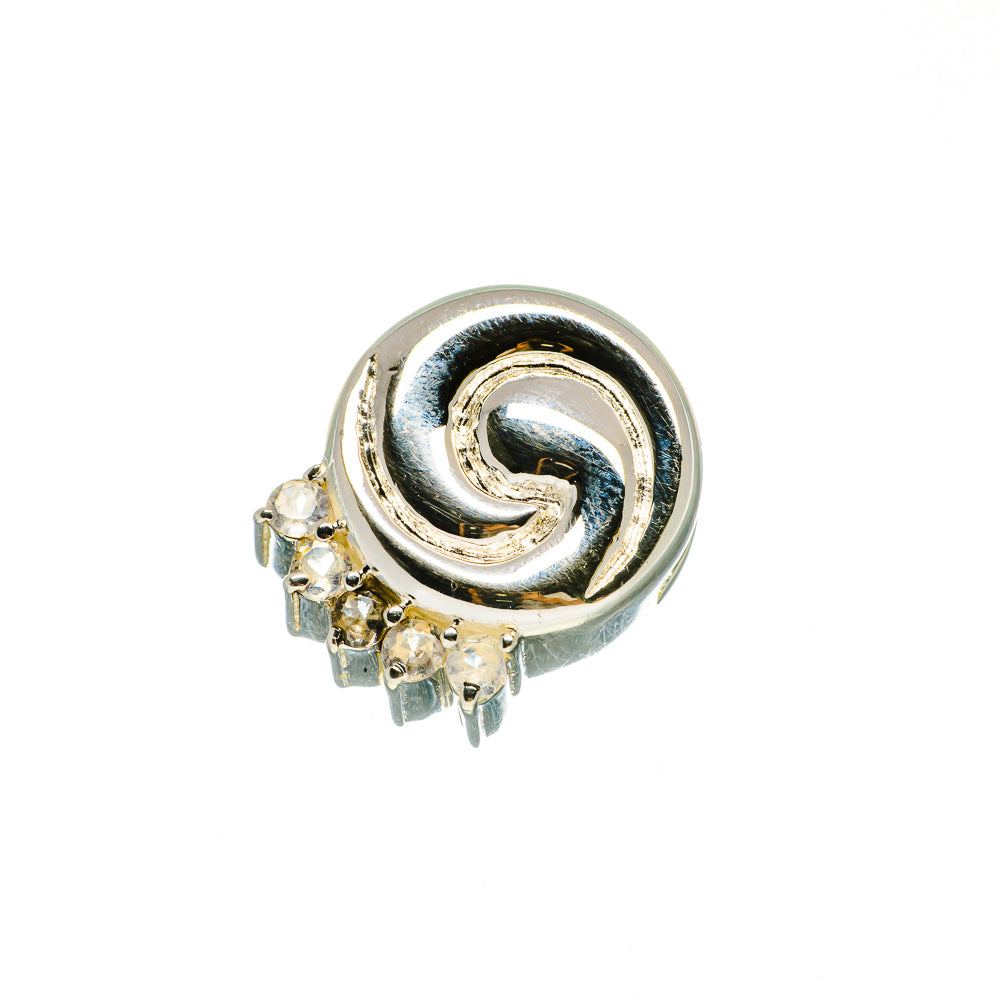 Sterling silver topaz pendant with circular spiral frame and dangling gemstone cluster