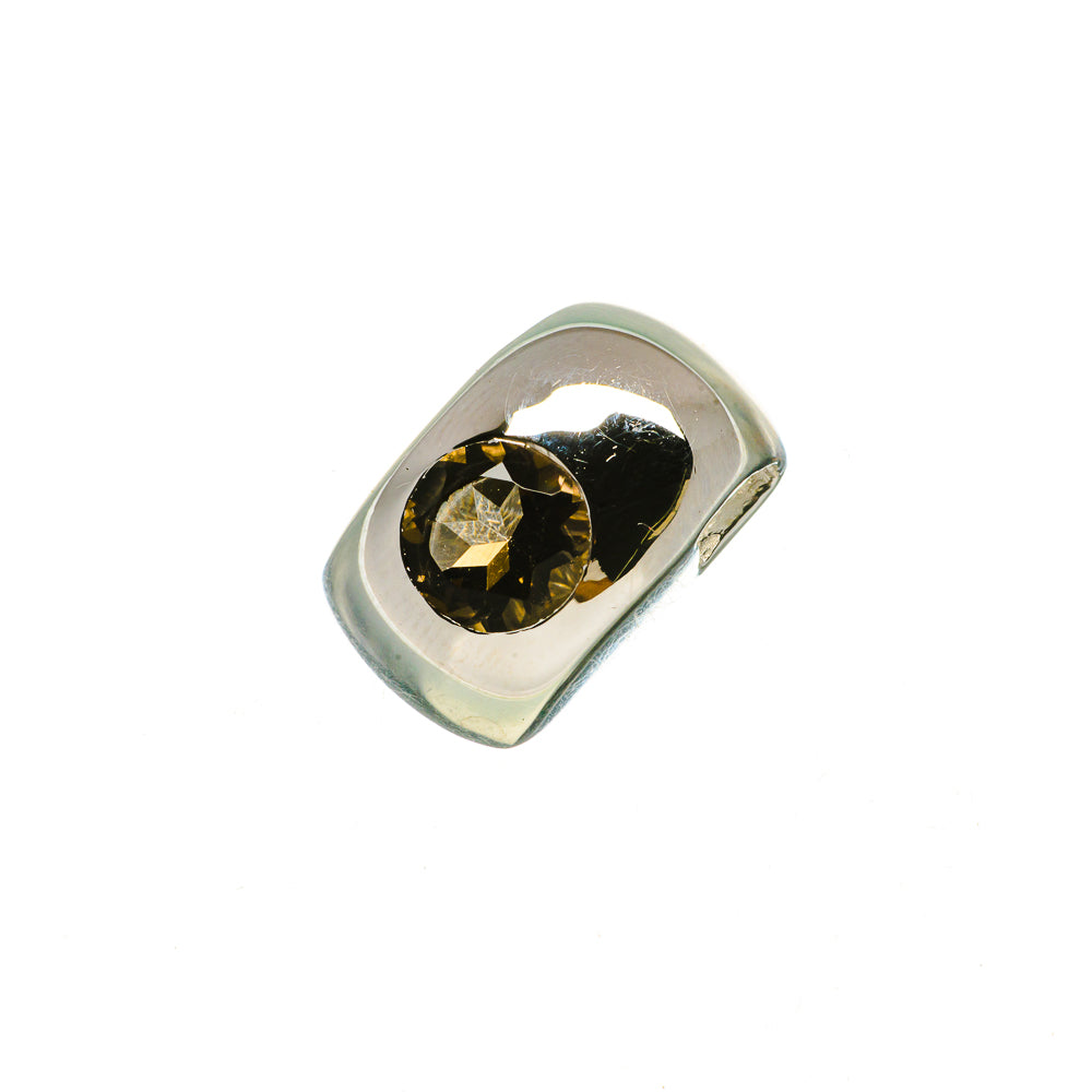 Sterling silver pendant with dark smoky quartz oval gemstone in open silver frame