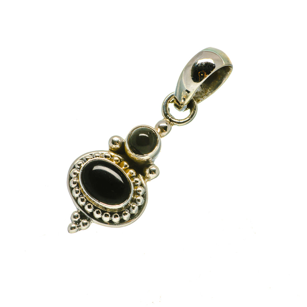 Black onyx sterling silver pendant with oval bezel and textured beaded frame
