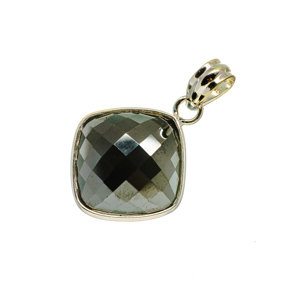 Sterling silver pendant with faceted black cushion onyx and round loop bail