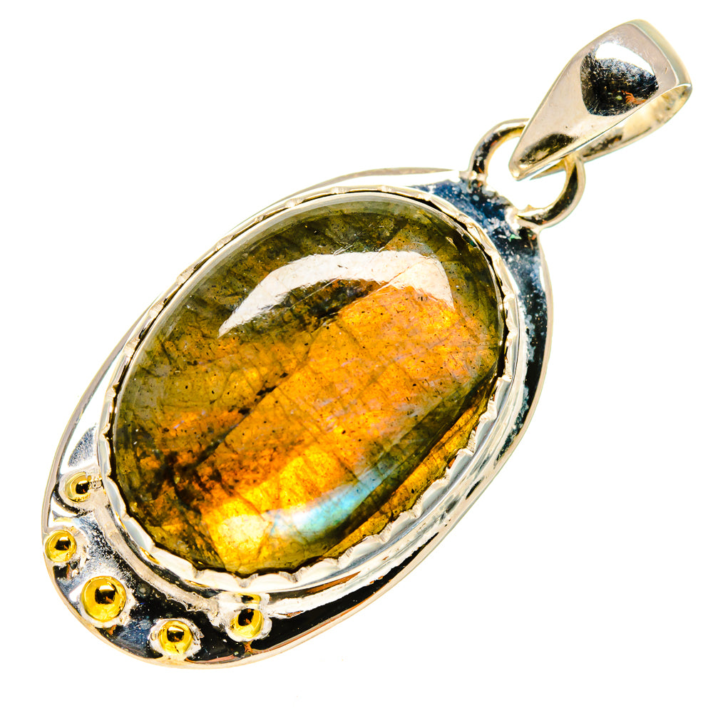 Labradorite oval pendant with loop bail and sterling silver setting, iridescent stone