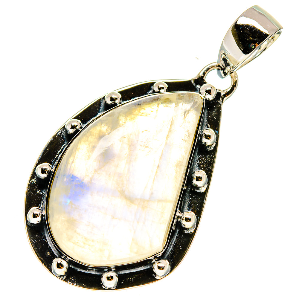 Sterling silver teardrop moonstone pendant with rainbow iridescent cabochon