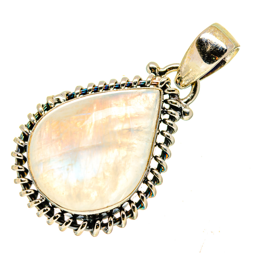 Sterling silver moonstone teardrop pendant with bail and beaded chain-like border