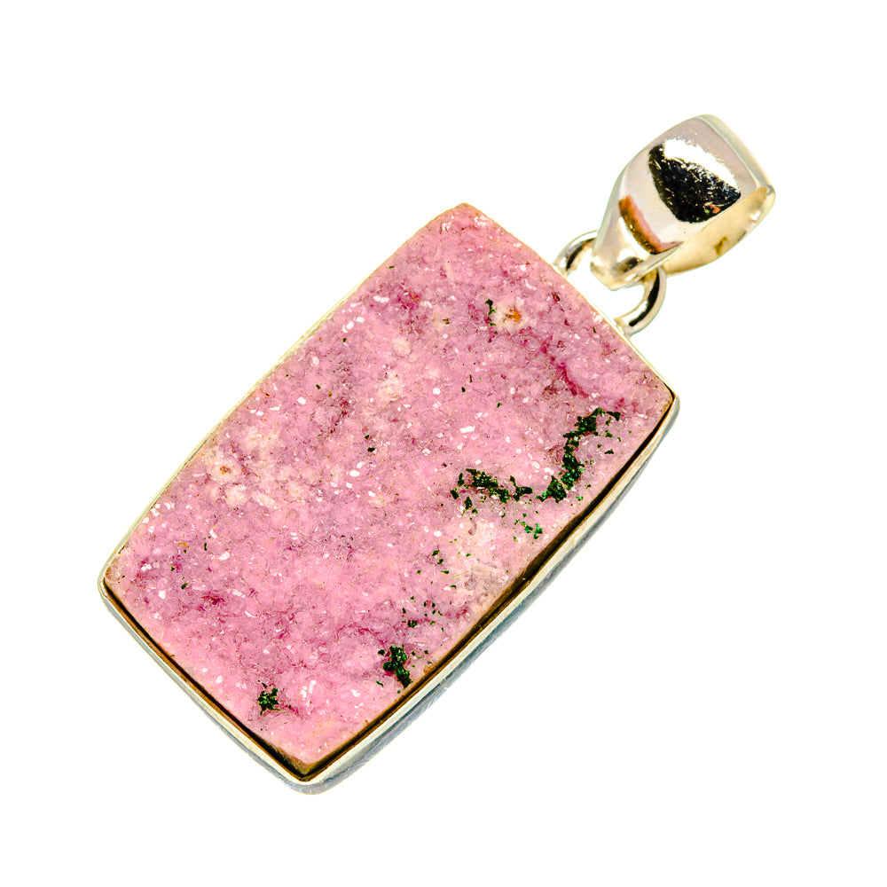 Pink druzy calcite pendant with sterling silver bezel and bail, square shape