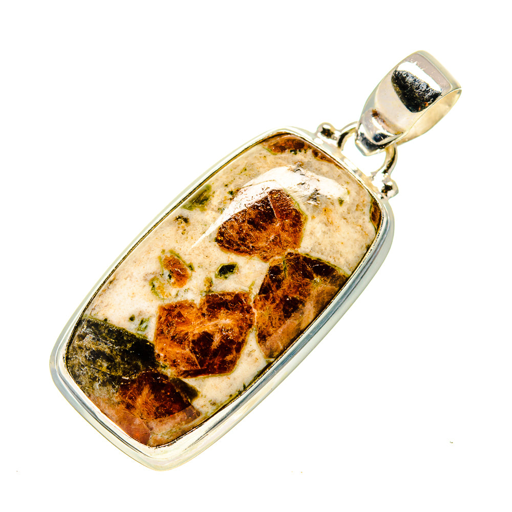 Muscovite pendant with rectangular 925 sterling silver bezel, beige stone with tan and dark flecks