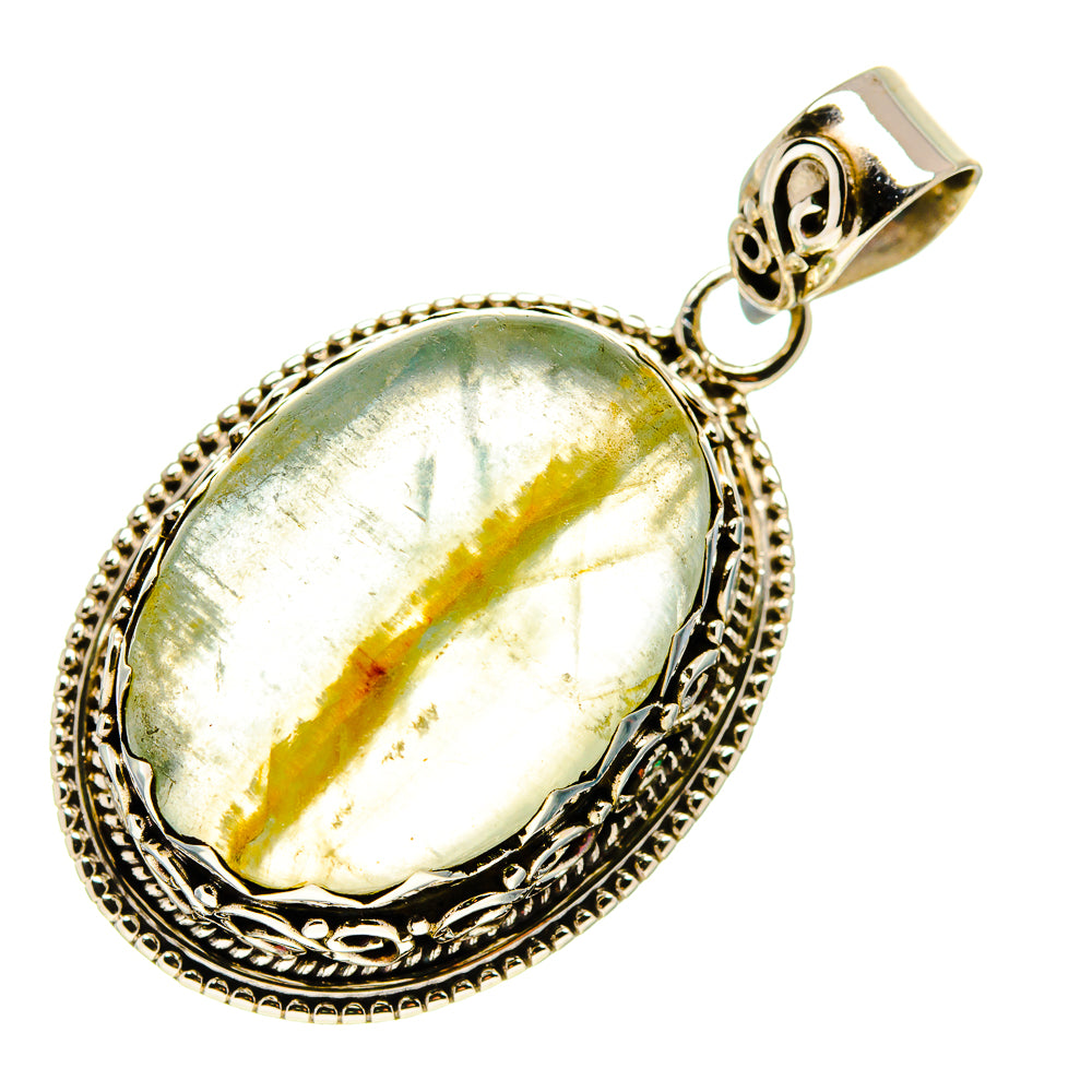 Green fluorite oval pendant in 925 sterling silver ornate bezel, with bail loop