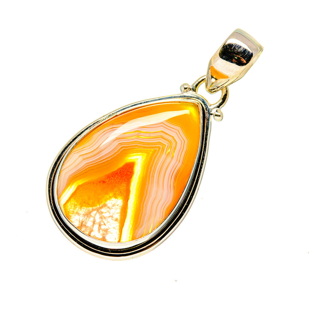 Orange Botswana agate teardrop pendant with 925 sterling silver bail and bezel.
