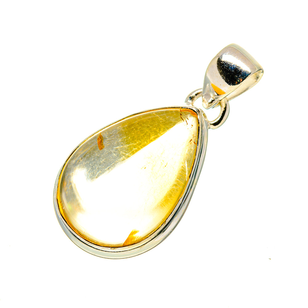 Natural citrine pendant with pear-shaped yellow gemstone and 925 sterling silver bail