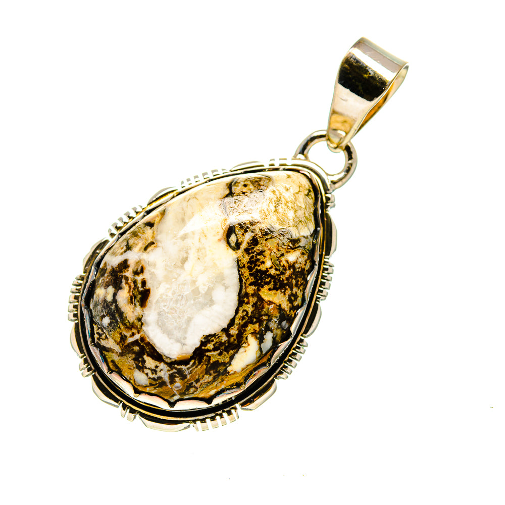 Oval picture jasper pendant in gold-tone 925 sterling silver bezel with bail