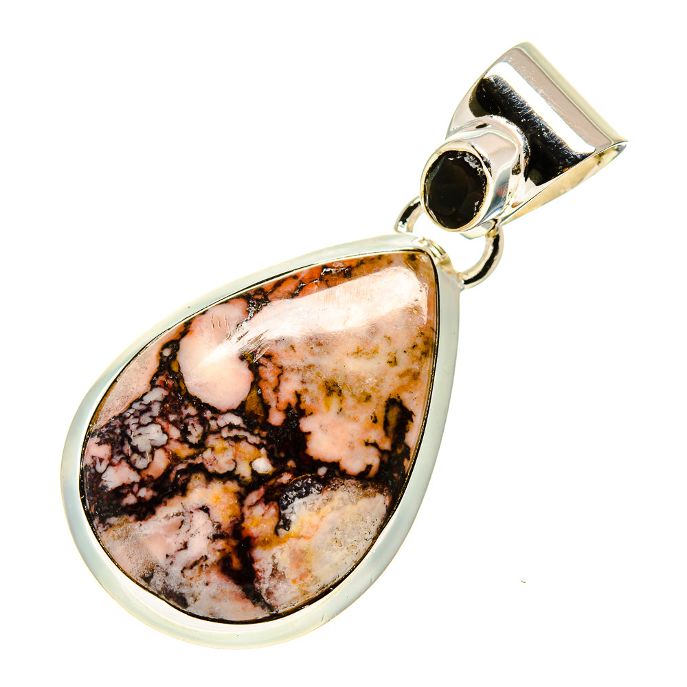 Sterling silver teardrop pendant with orange agate and black onyx cap